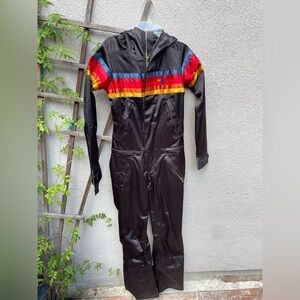 Aviator Nation WOMEN'S 5 STRIPE SATIN POWDER SUIT In BLACK